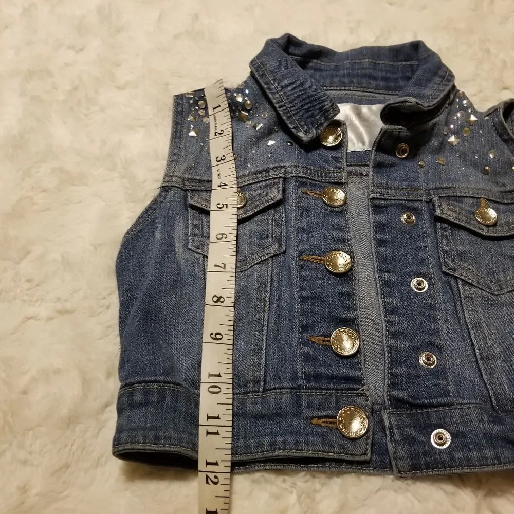 Justice Studded Denim Jean Kids Girls Vest Sleeveless Rhinestones Size 6/7